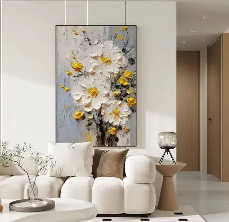 Nordic Cream Flower Hand-Painted Oil Painting