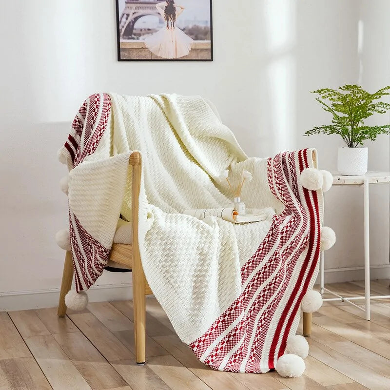 Soft and Cozy Striped Knitted Throw Blanket for Couch or Bed.