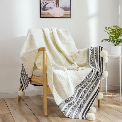 Soft and Cozy Striped Knitted Throw Blanket for Couch or Bed.