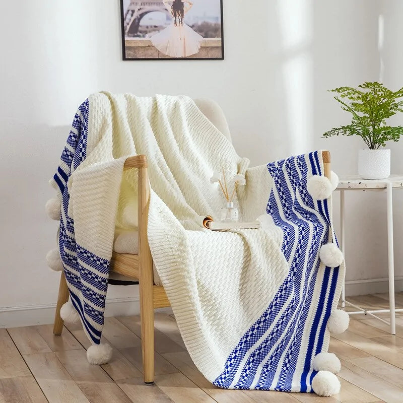 Soft and Cozy Striped Knitted Throw Blanket for Couch or Bed.