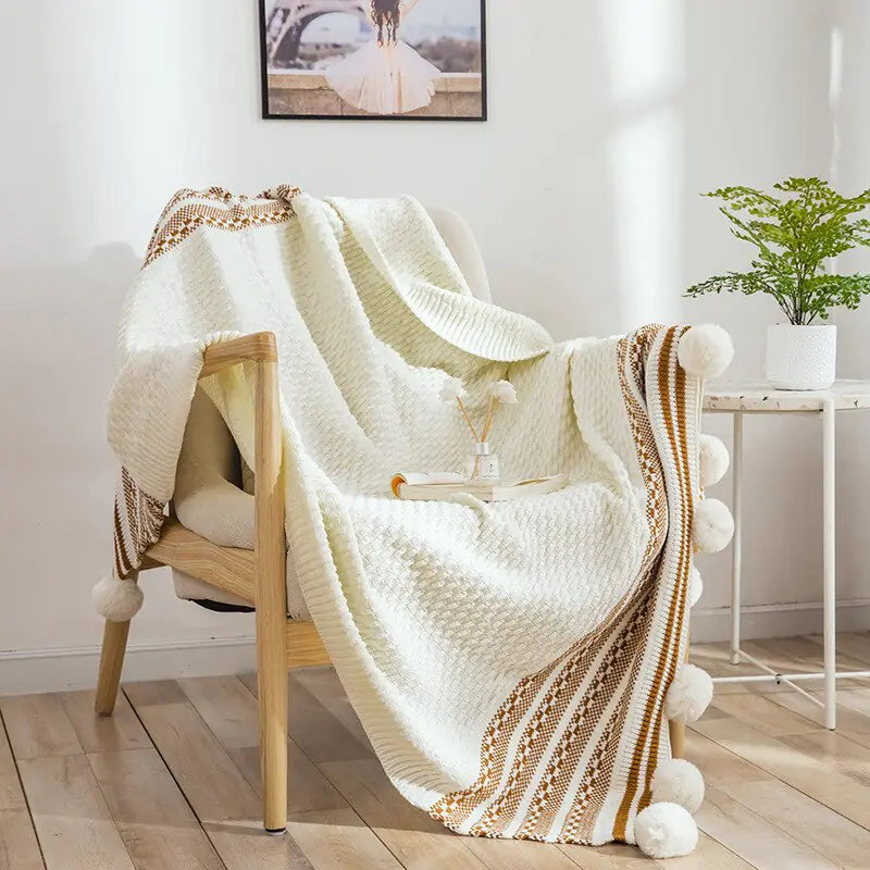 Soft and Cozy Striped Knitted Throw Blanket for Couch or Bed.