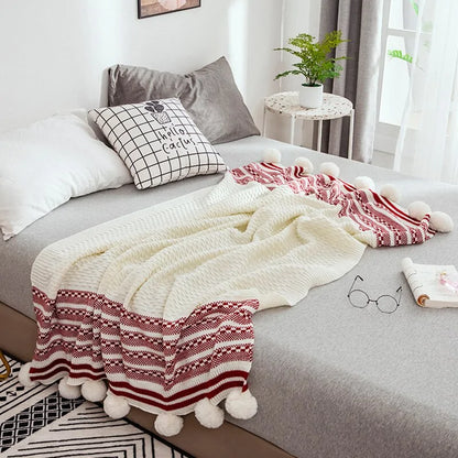 Striped Knitted Throw Blanket